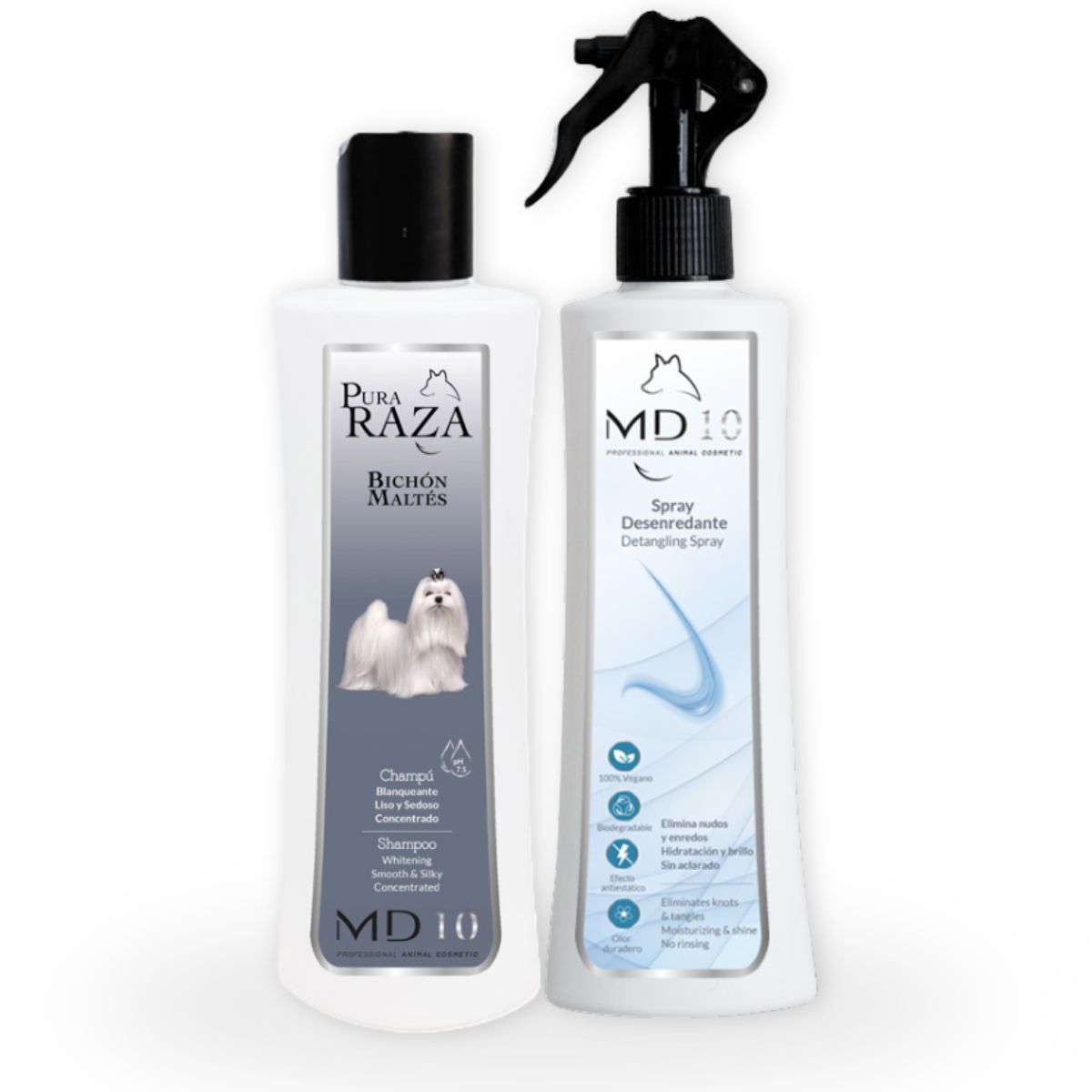 Pack Rutina Limpieza - Champú para Bichón Maltés 300 ml+Spray Desenredante e Hidratante sin Aclarado 300 ml
