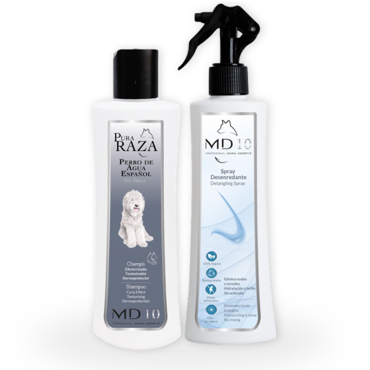 Pack Rutina Limpieza - Champú para Perro de Agua Blanco 300 ml+Spray Desenredante e Hidratante sin Aclarado 300 ml