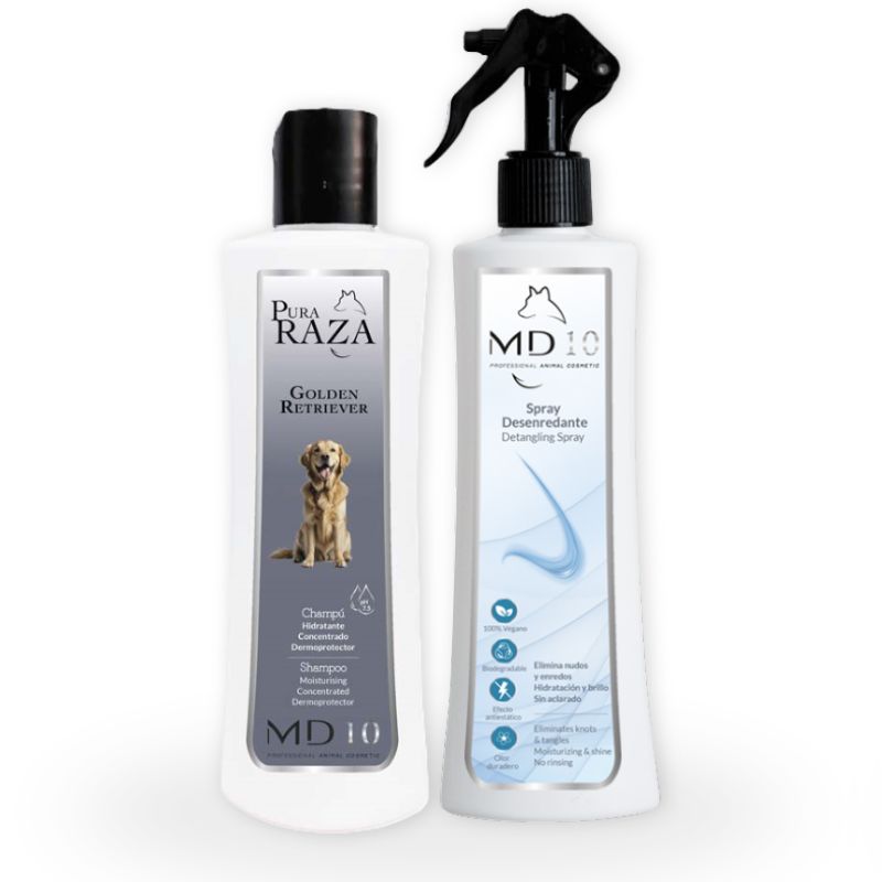 Pack Rutina Limpieza - Champú para Golden Retriever 300 ml+Spray Desenredante e Hidratante sin Aclarado 300 ml